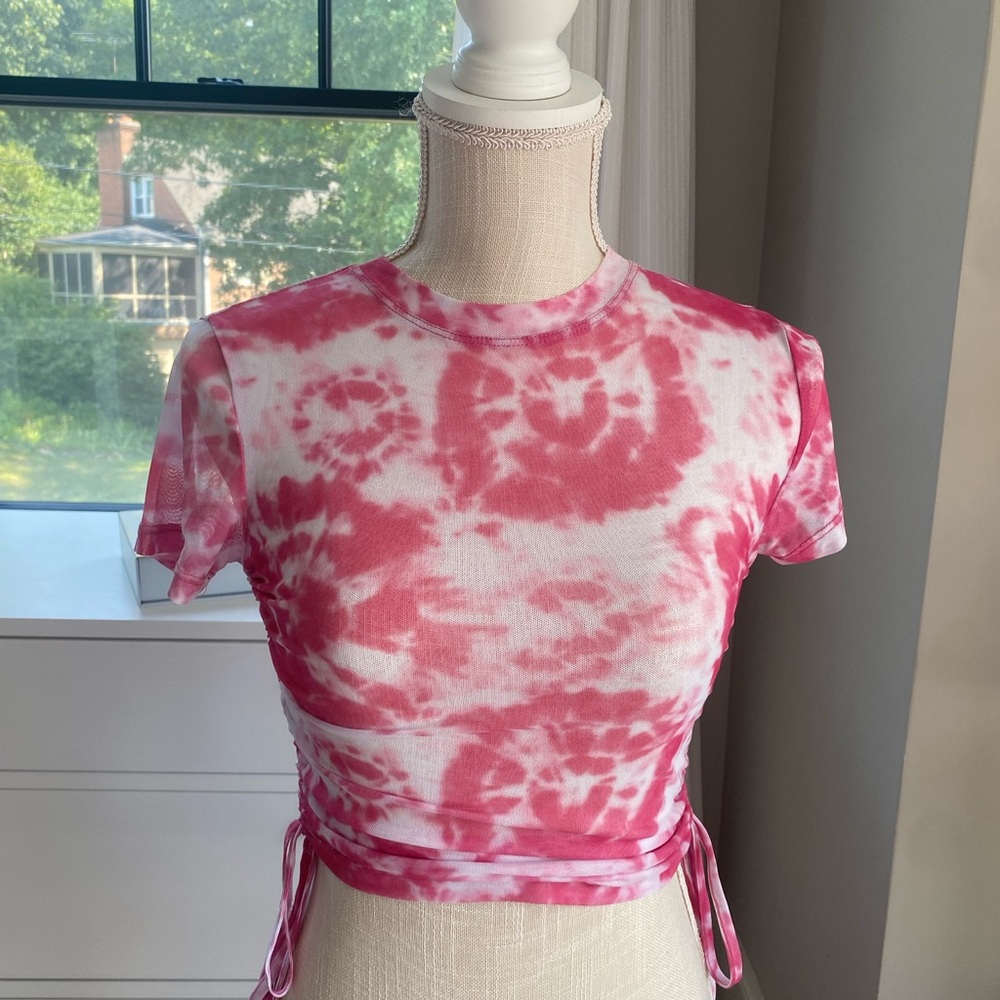 Adika tie-dye pink and white mesh top
